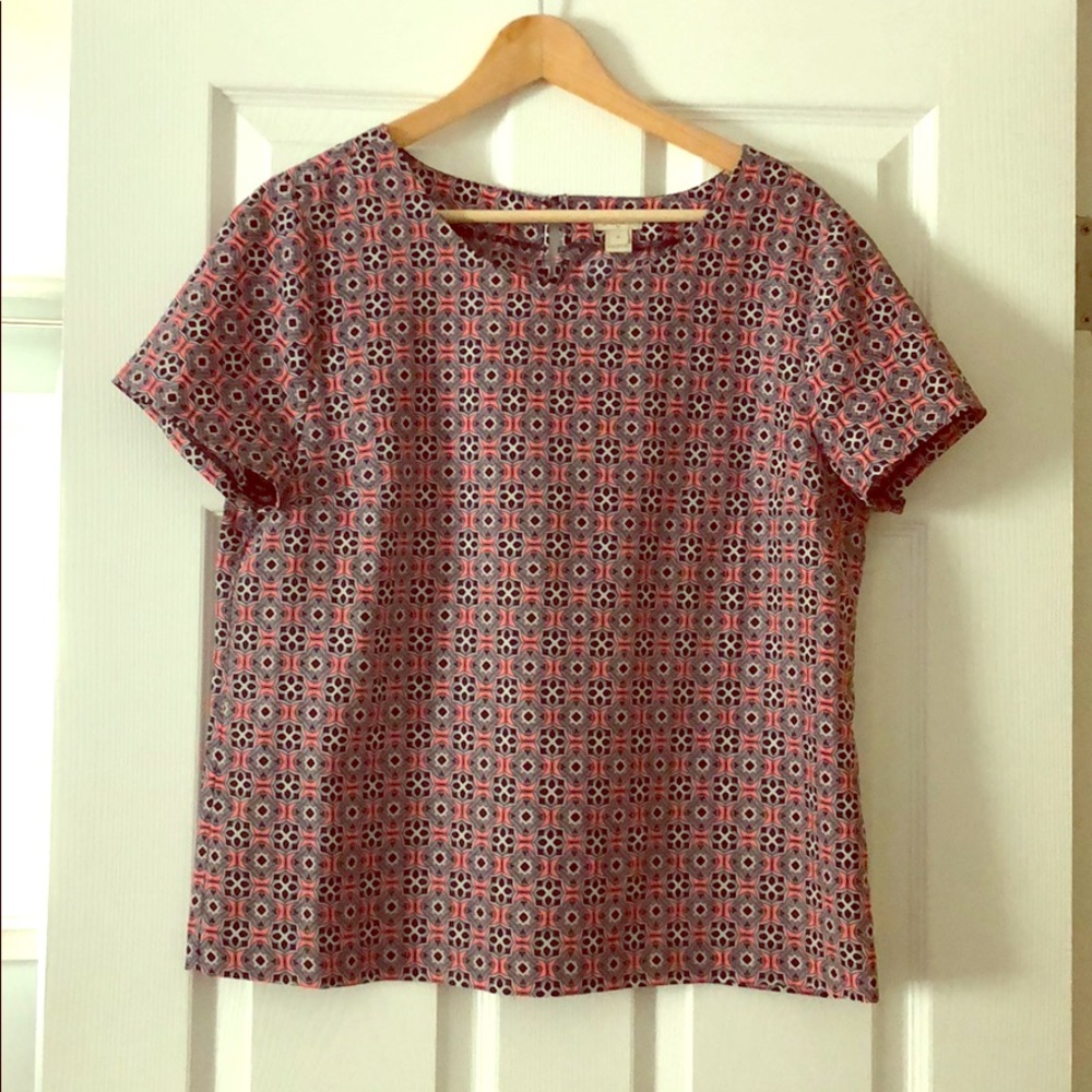 JCrew Bright Pink and Navy Geometric Print Top💕💙
